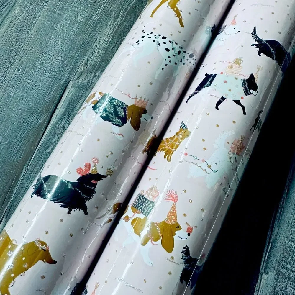 Pink Party Dogs Print Glitter Premium Gift Wrap Wrapping Paper Roll